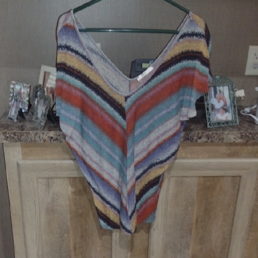 Multicolor Striped V-Neck Women's Top